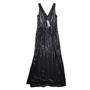 Black Sequin V-Neck Maxi Dress - Sleek Evening Gown